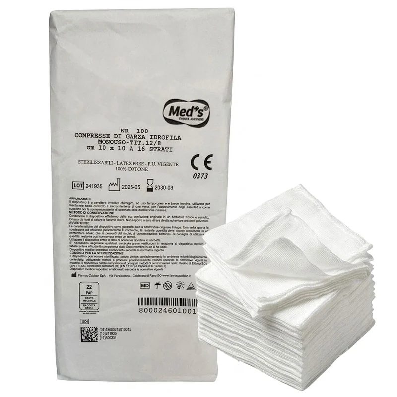 Compresse di garza cotone piegata cm 10 x 10 a 16 strati - non sterile (conf. 100 pz.)