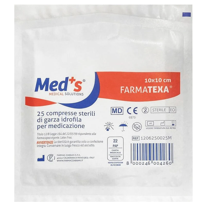 Compresse di garza cotone FARMATEXA cm 10 x 10 - Sterile (bustina da 25 pz.)
