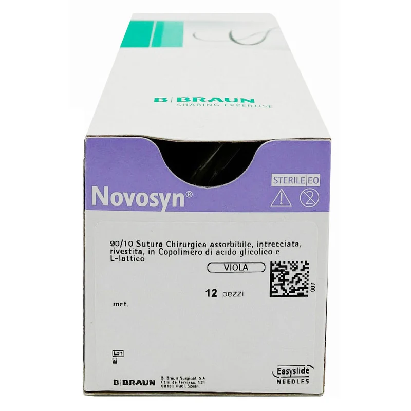 Novosyn suture assorbibili in poliglactina 910, ago 1/2 17mm, USP 5/0 - filo viola 70 cm (conf. 12 pz.)