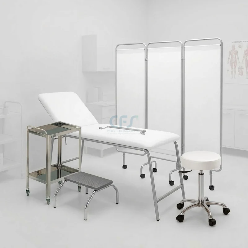 Pacchetto Ambulatorio DOCTOR Luxury - Lettino + Sgabello Bianco e Carrello