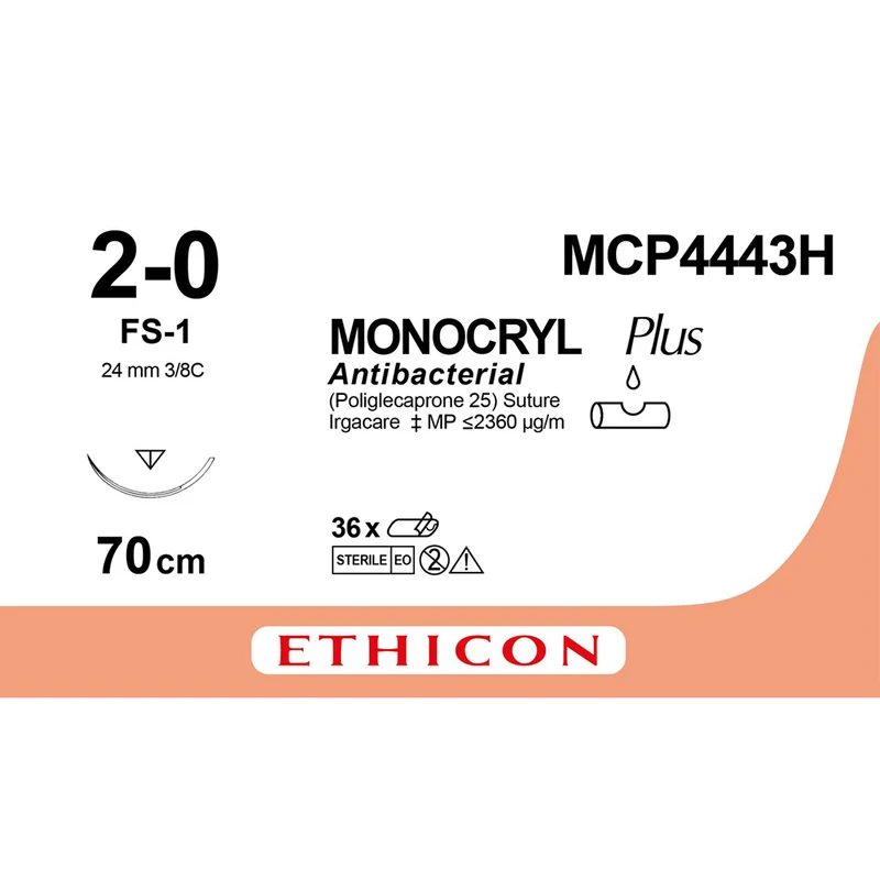 Sutura Ethicon MONOCRYL Plus MCP4443H - 2-0, Ago 38 FS-1 mm 24 - Incolore (conf. 36 pz.)