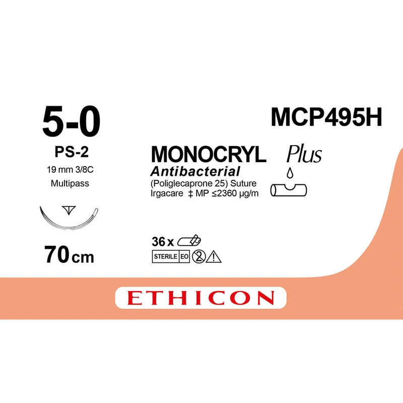 Sutura Ethicon MONOCRYL Plus MCP495H - 5-0, Ago 3/8 PS-2 mm 19 - Incolore (conf. 36 pz.)