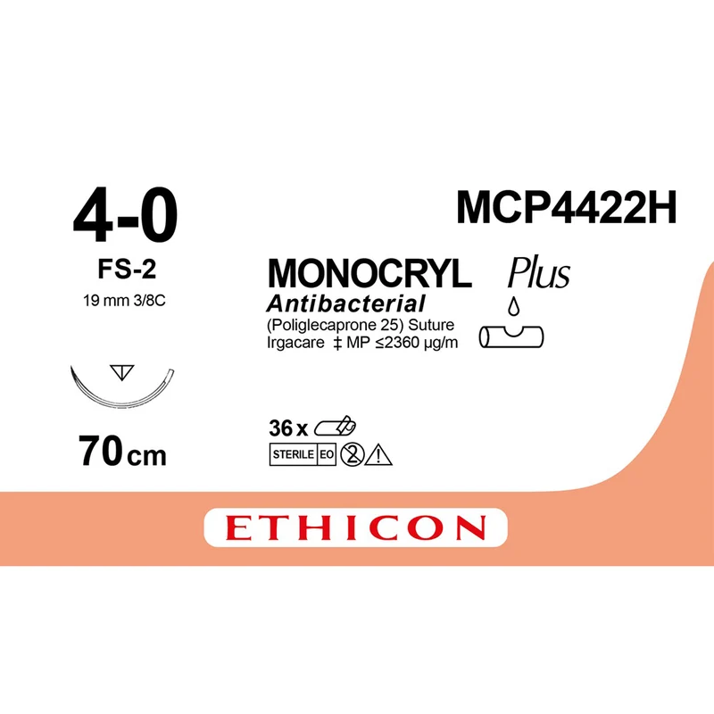 Sutura Ethicon MONOCRYL Plus MCP4422H - 4-0, Ago 3/8 FS-2 mm 19 - Incolore (conf. 36 pz.)