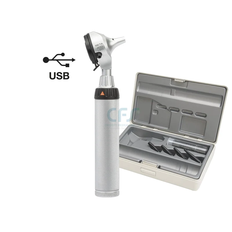 Otoscopio HEINE BETA 400 LED a F.O. 3,5 V - Manico ricaricabile BETA4 USB + Astuccio - B-143.28.388