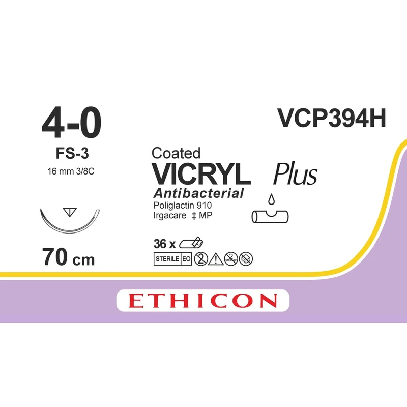 Sutura Ethicon VICRYL Plus VCP394H - 4-0, Ago 3/8 FS-3 mm 16 - Viola (conf. 36 pz.)