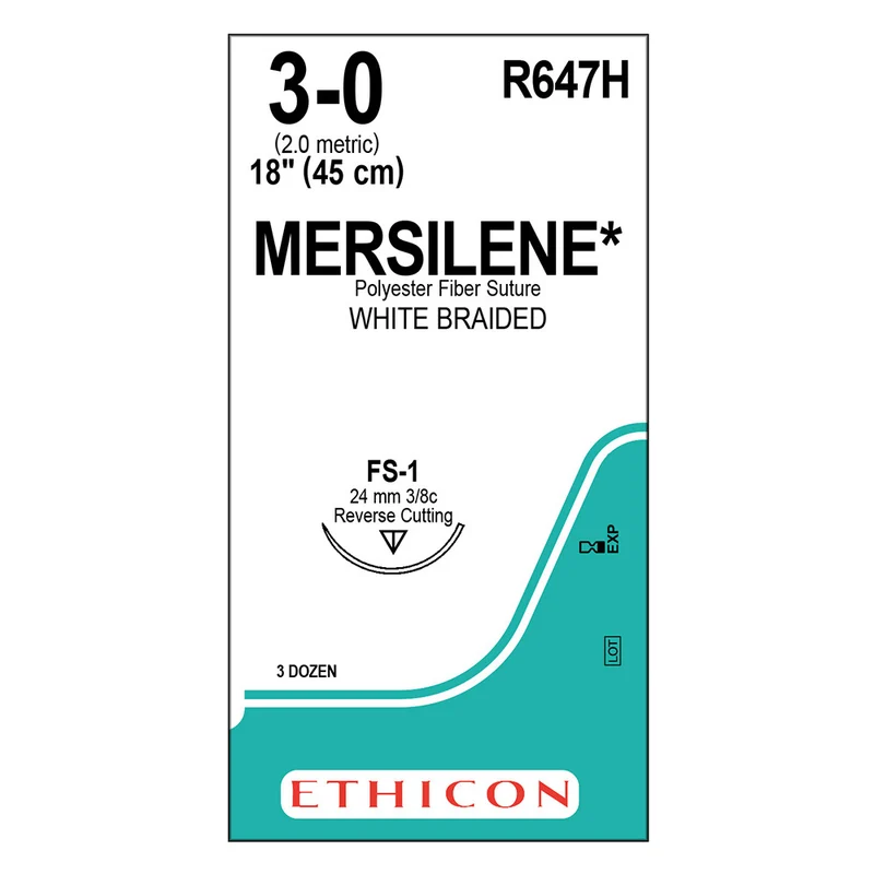 Sutura Ethicon MERSILENE R647H - 3-0, Ago 3/8 FS-1 mm 24 - Bianco (conf. 36 pz.)