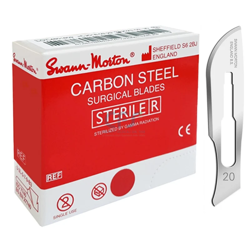 Lame bisturi monouso sterili Swann-Morton n.20 - Carbonio (conf. 100 pz.)