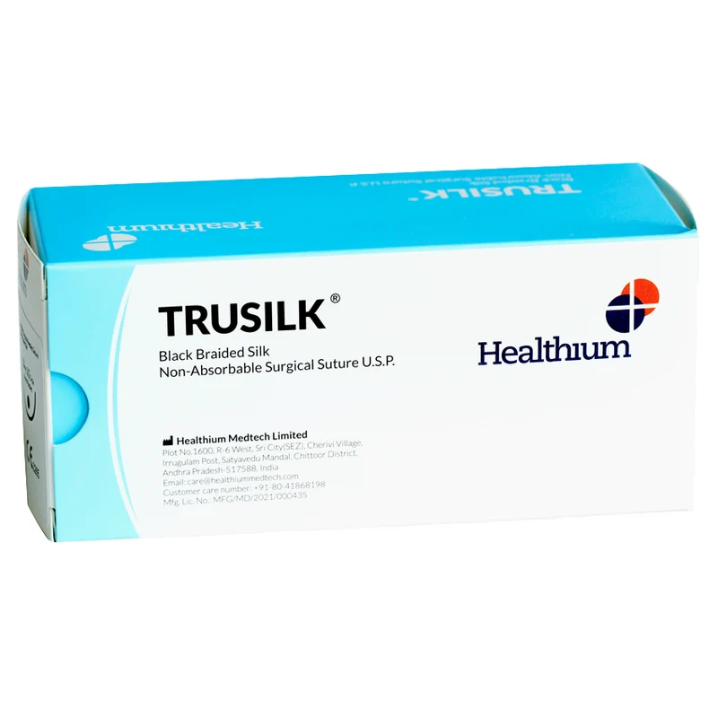 Sutura Healthium TRUSILK, ago 3/8 24mm, USP 3/0 - filo nero 45cm (conf. 12 pz.)