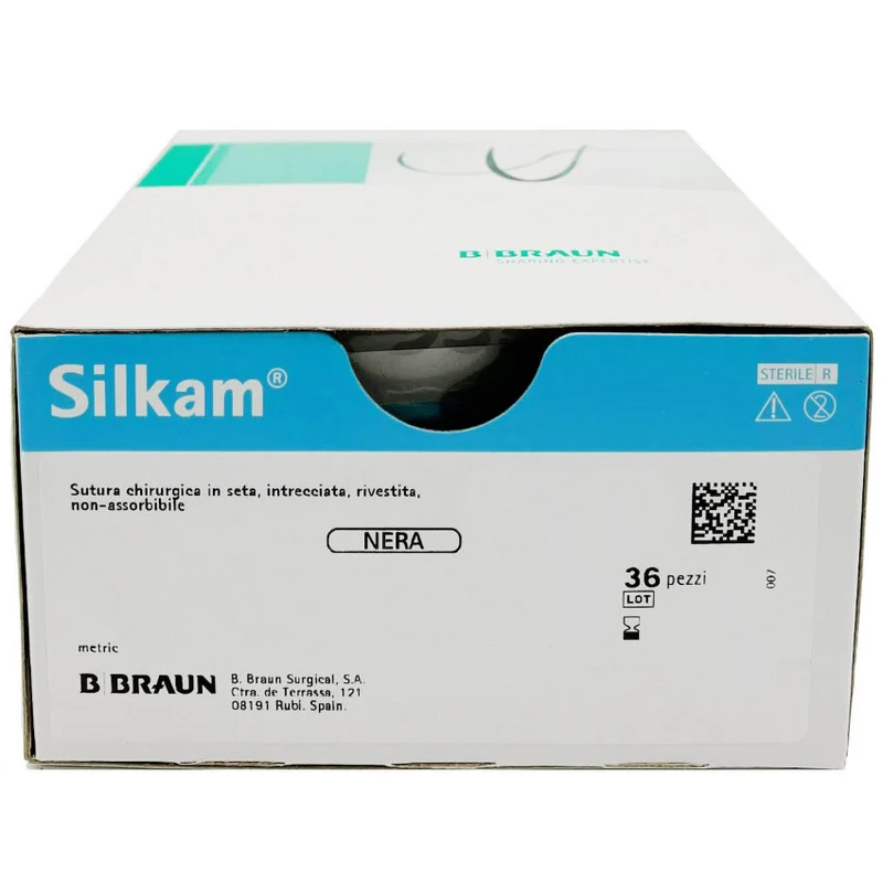 Silkam suture non assorbibili in seta, ago 3/8 12mm, USP 5/0 - filo nero 45cm (conf. 36 pz.)