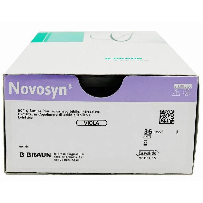 Novosyn suture assorbibili in poliglactina 910, ago 1/2 17mm, USP 4/0 - filo viola 70cm (conf. 36 pz.)