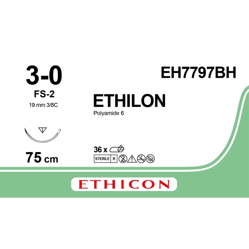 Sutura Ethicon ETHILON EH7797BH - 3-0, Ago 3/8 FS-2 mm 19 - Nero (conf. 36 pz.)