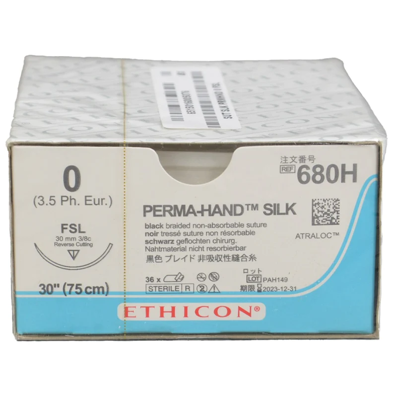 Sutura Ethicon Seta PERMA-HAND 680H - 0, Ago 3/8 FSL mm 30 - Nero (conf. 36 pz.)