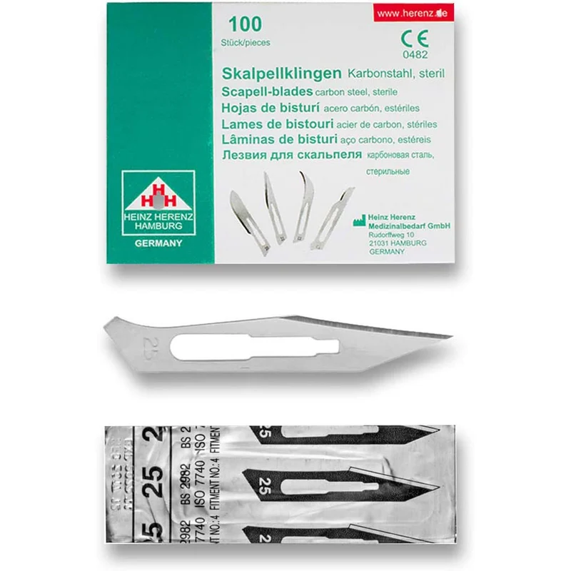 Lame bisturi monouso sterili Heinz Herenz Carbon Steel n.25 (conf. 100 pz.)