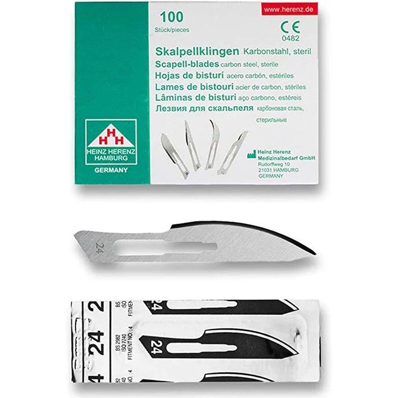 Lame bisturi monouso sterili Heinz Herenz Carbon Steel n.24 (conf. 100 pz.)