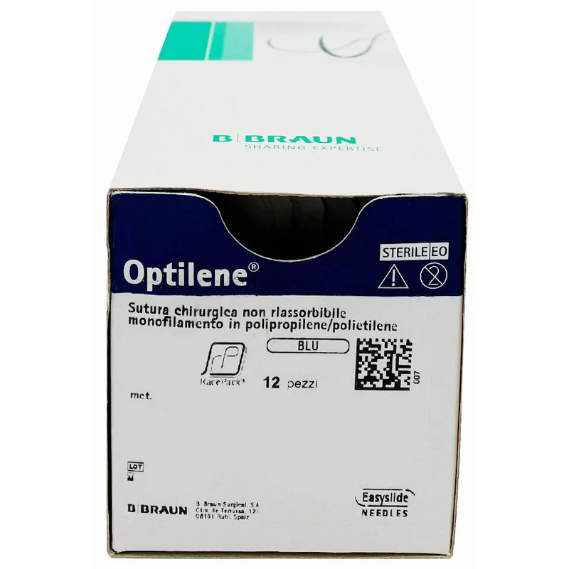 Optilene suture non assorbibili in polipropilene, ago 3/8 12mm, USP 5/0 - filo blu 45cm (conf. 12 pz.)