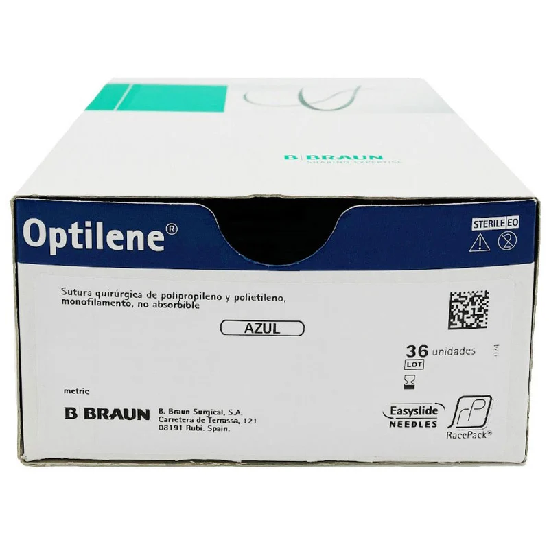 Optilene suture non assorbibili in polipropilene, ago 3/8 12mm, USP 5/0 - filo blu 45cm (conf. 36 pz.)