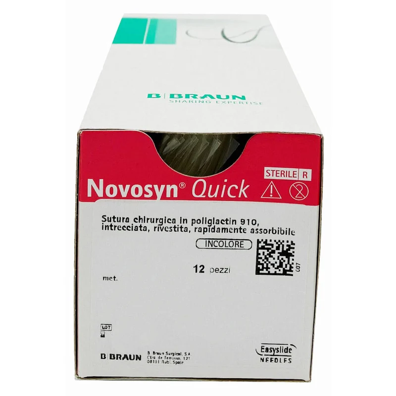 Novosyn Quick suture assorbibili in poliglactina 910, ago 3/8 19mm, USP 3/0 - filo incolore 70cm (conf. 12 pz.)