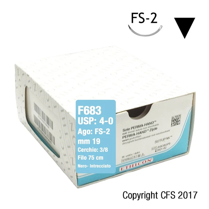 Sutura Ethicon Seta PERMA-HAND F683 - 4-0, Ago 3/8 FS-2 mm 19 - Nero (Conf. 36 pz.)