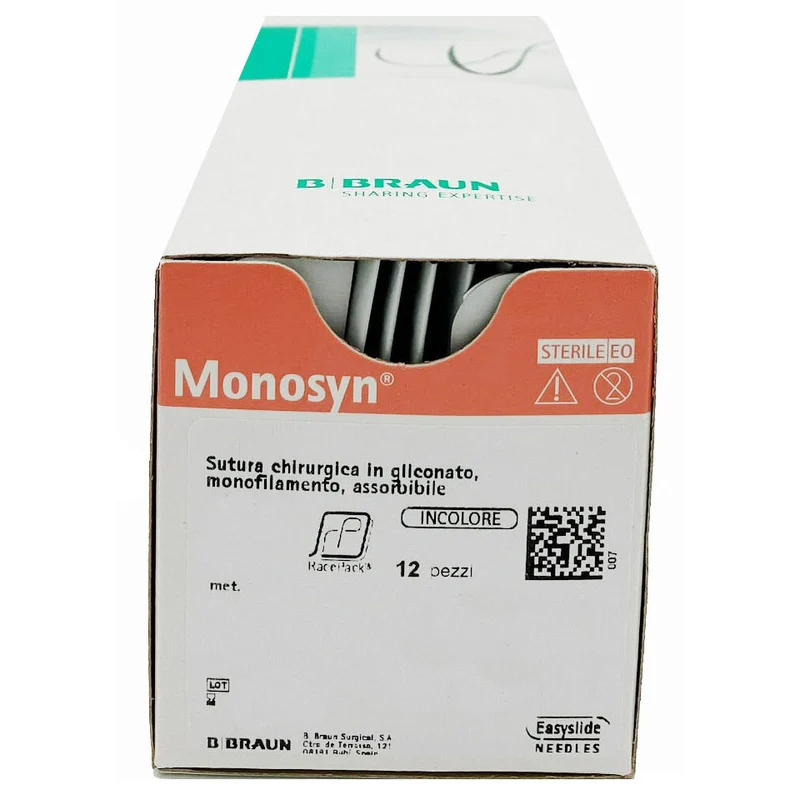 Monosyn suture assorbibili in gliconato, ago 3/8 16mm, USP 3/0 - filo incolore 70cm (conf. 12 pz.)