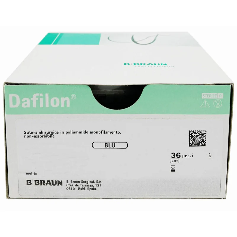 Dafilon suture non assorbibili in nylon, ago 3/8 12mm, USP 4/0 - filo blu 45cm (conf. 36 pz.)