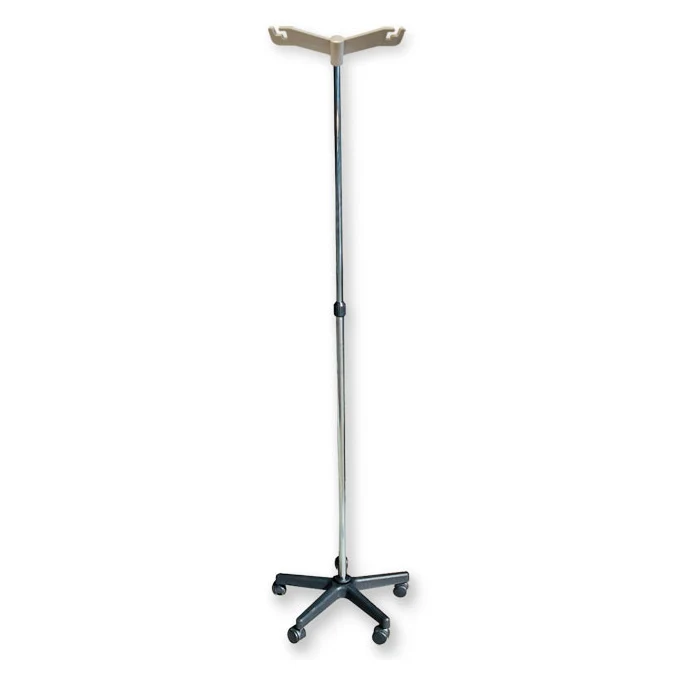 Asta portaflebo in acciaio cromato con ruote - 2 ganci in plastica - base in plastica