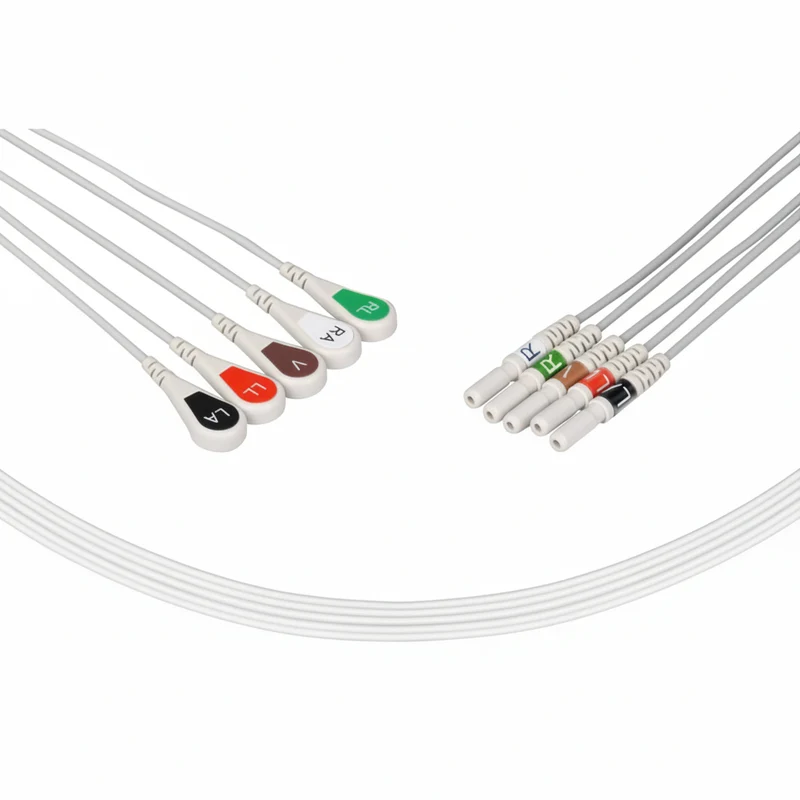 Set ECG 5 derivazioni bottoncino, DIN, 90cm D5-90S-I