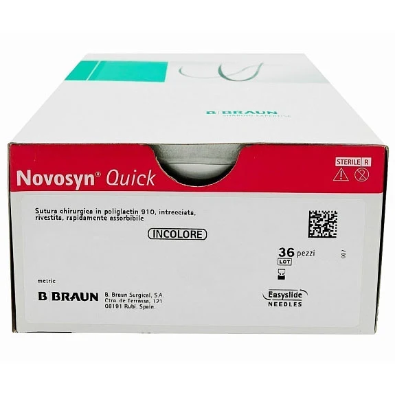 Novosyn Quick suture assorbibili in poliglactina 910, ago 3/8 16mm, USP 3/0 - filo incolore 70 cm (conf. 36 pz.)
