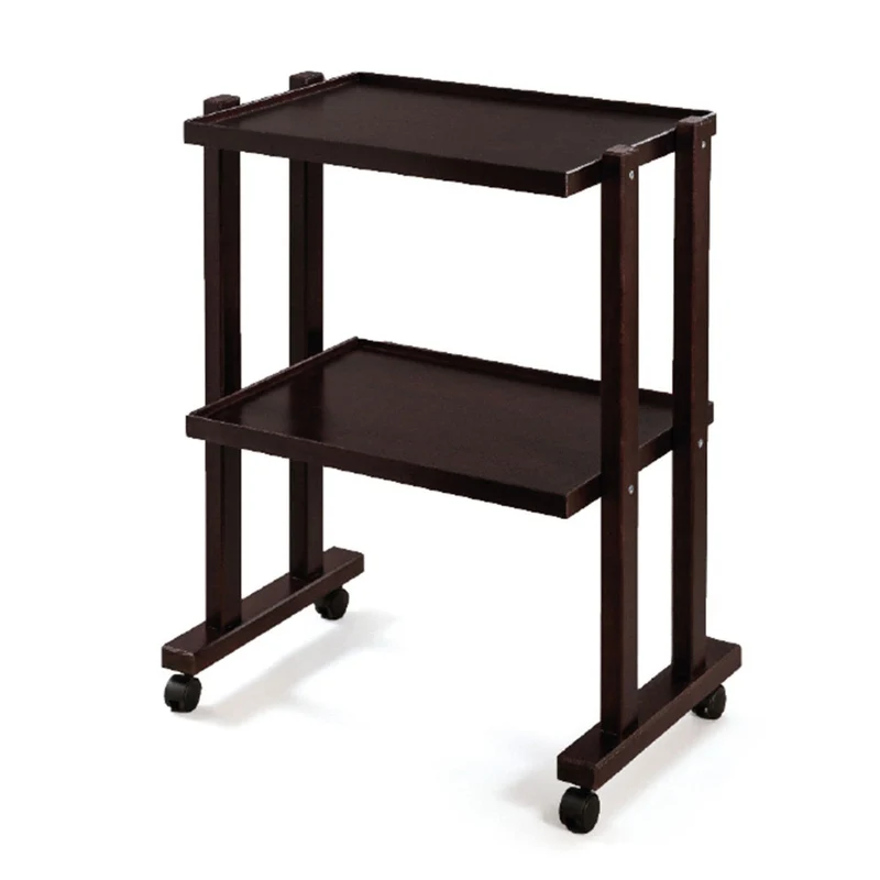 Carrello in legno massello con ruote - 2 ripiani - Wengé