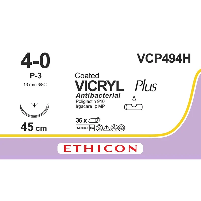 Sutura Ethicon VICRYL Plus VCP494H - 4-0, Ago 3/8 P-3 mm 13 - Incolore (conf. 36 pz.)