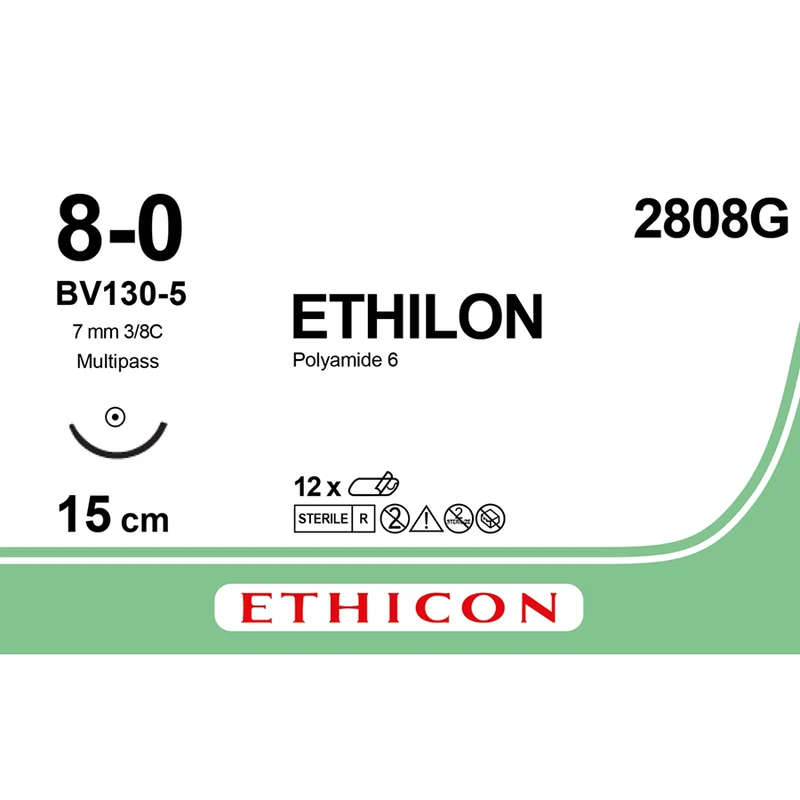 Sutura Ethicon ETHILON 2808G - 8-0, Ago 3/8 BV130-5 mm 6.5 - Nero (conf. 12 pz.)