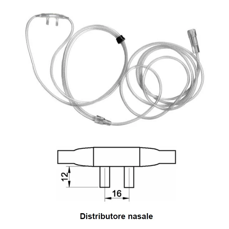 Cannula nasale a cravattino con tubo antischiacciamento 210 cm (morbido) OS/12AL - Adulti