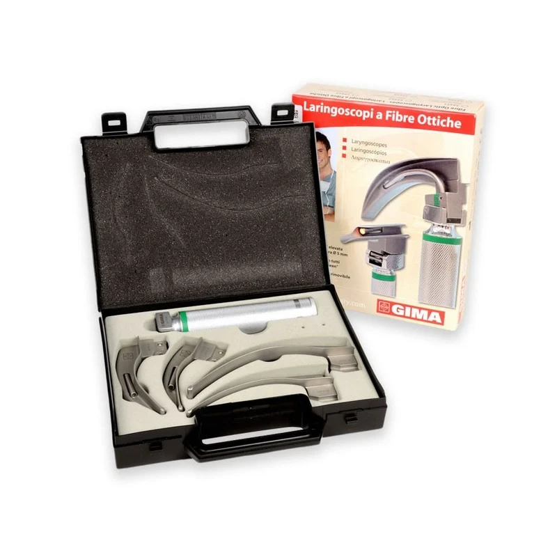 Set laringoscopio F.O. adulti con 4 lame Mc Intosh Green GIMA 1-2-3-4