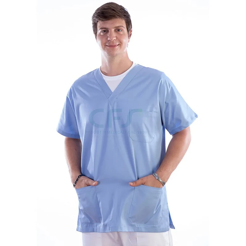 Casacca in cotone/poliestere azzurra GIMA - Scollo a V (Unisex)