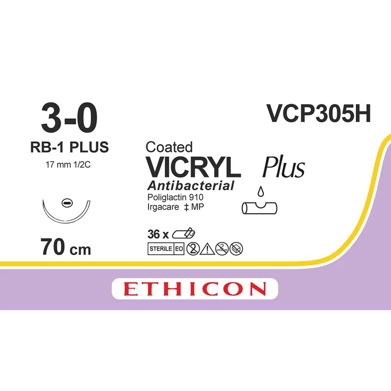 Sutura Ethicon VICRYL Plus VCP305H - 3-0, Ago 1/2 RB-1 PLUS mm 17 - Viola (conf. 36 pz.)