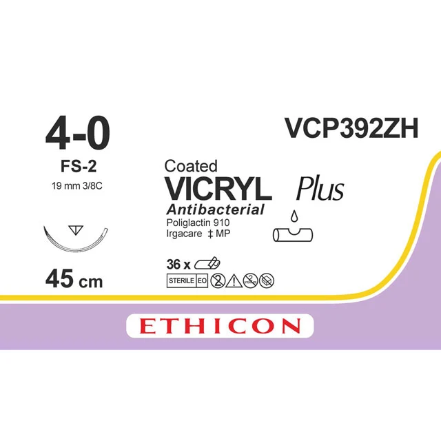 Sutura Ethicon VICRYL Plus VCP392ZH - 4-0, Ago 3/8 FS-2 mm 19 - Viola (conf. 36 pz.)