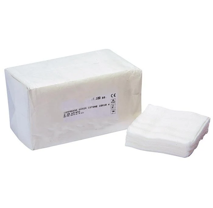 Compresse di garza cotone piegata cm 10 x 10 a 16 strati (conf.100 pz.)