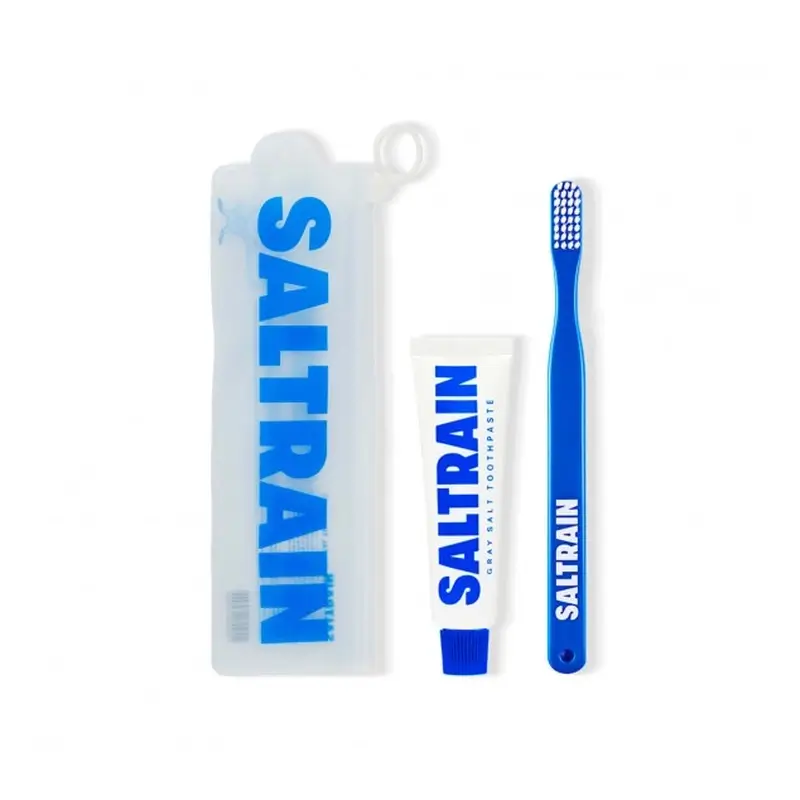Saltrain Travel Kit Blue Gray Salt and a Brush