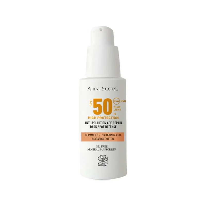 Alma Secret Natural Facial Sunscreen SPF50 Ceramides, Anti-Blemish & Oil-Free Golden, 50 ml